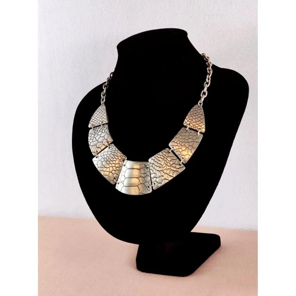 Premier Designs Silver Coker Necklace Exotic Reptile Emprint Tribal Double Sided